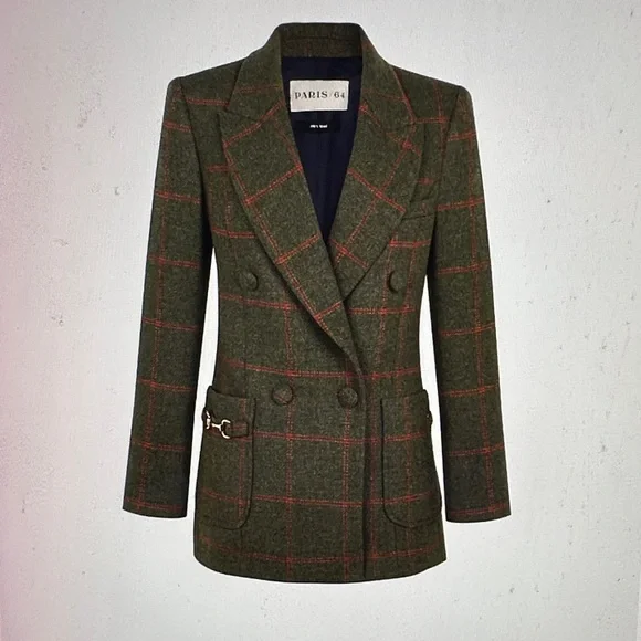 NEW!! Paris 64 Eliot Diana II Plaid Double-Breasted Blazer - Picture 8 of 11